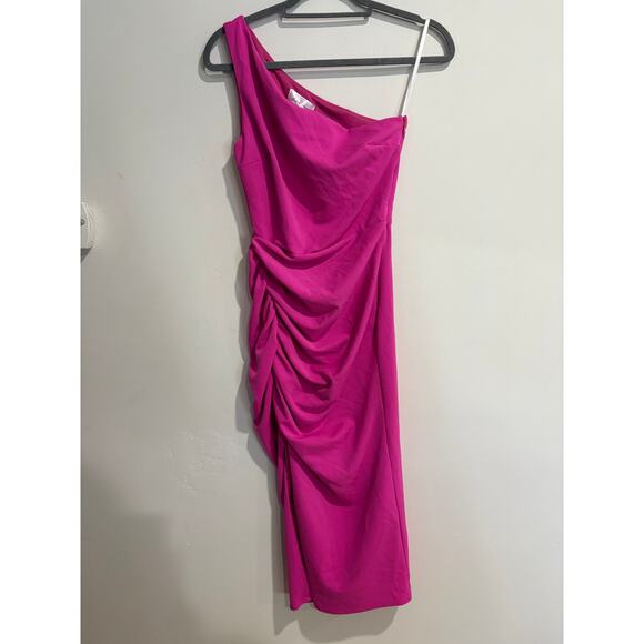 NWT Katie May New Age Ruched One Shoulder Bodycon Cocktail Dress Electric Pink S - Picture 2 of 7